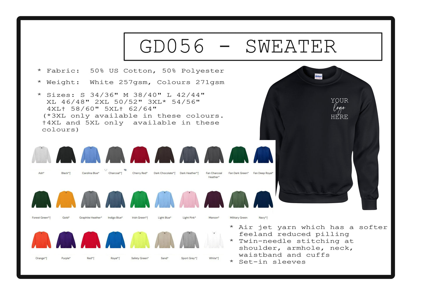5 x Sweaters with printed logo (GD056)