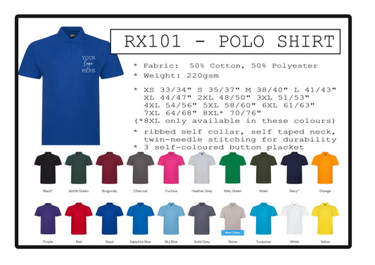 5 x Polo shirts with printed logo (RX101)