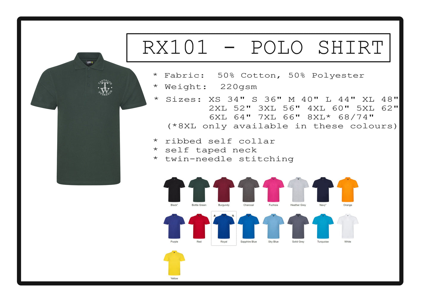 Bundle 9: 3 x Polo shirts (RX101) , 1 x sweater (GD056) & 1 x hoody (GD057) with printed logo