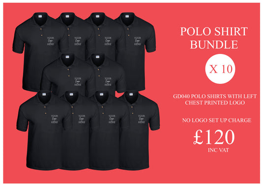 10 x Polo shirts with printed logo (GD040)
