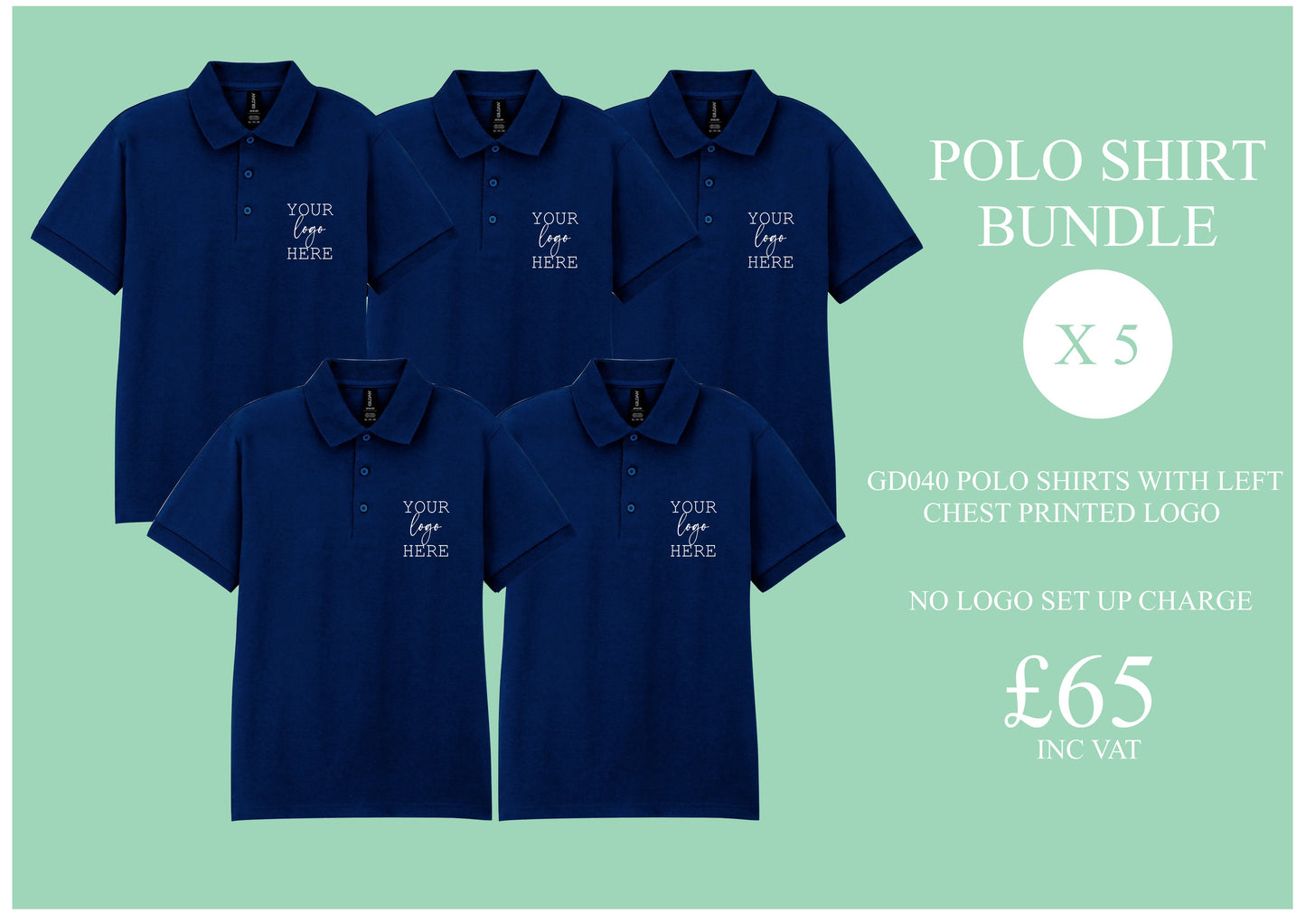 5 x Polo shirts with printed logo (GD040)
