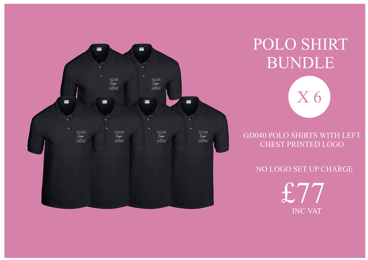 6 x Polo shirts with printed logo (GD040)