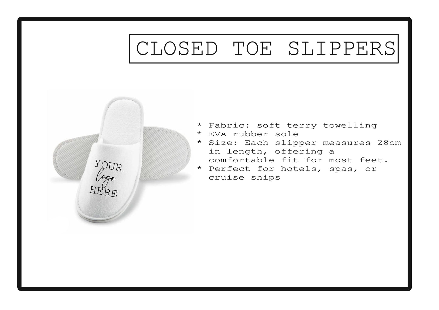 Closed Toe Terry Towelling Slippers (28cm) with printed logo