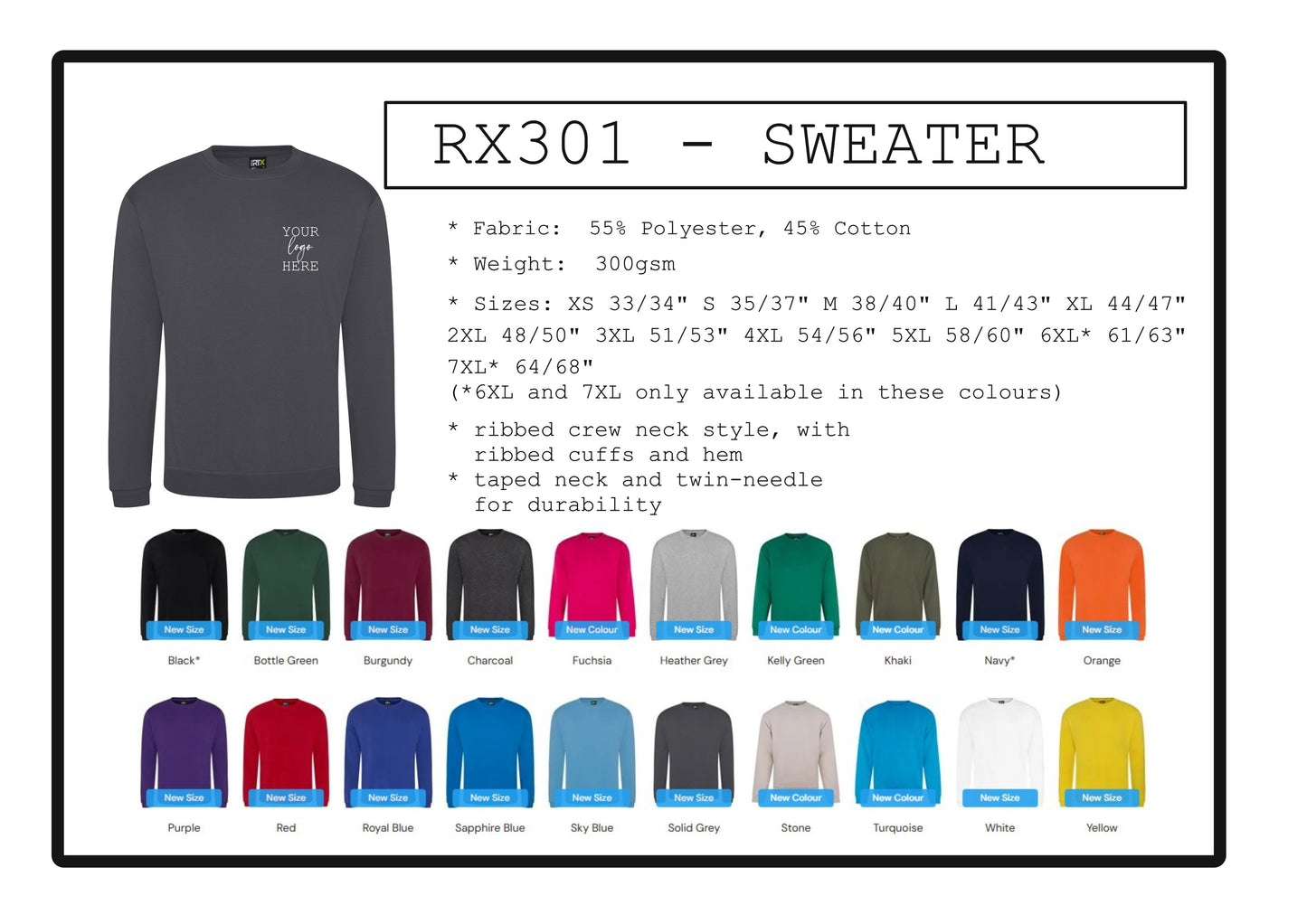 3 x Polo shirts  (RX101) , 1 x sweater (RX301) & 1 x hoody (RX350) with printed logo