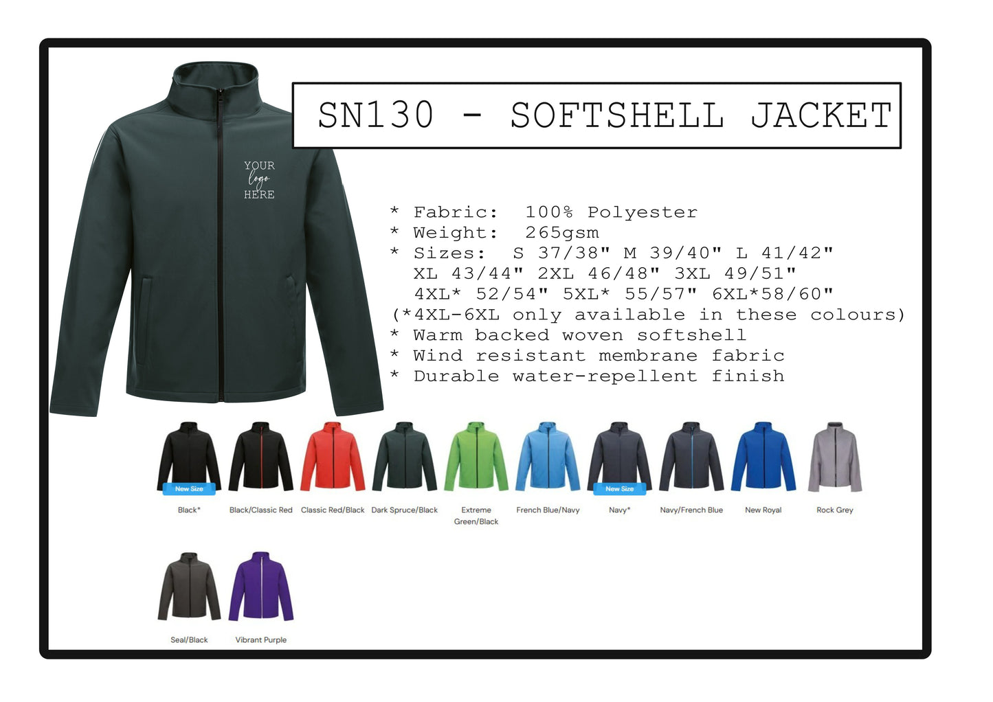 3 x Polo shirts (GD040) and 1 x softshell jacket (SN130) with printed logo