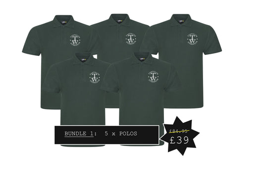Bundle 1:  5 x Polo shirts with printed logo (RX101)