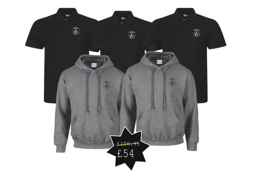 Bundle 13:  3 x Polo shirts  (RX101) & 2 x hoodys (GD057) with printed logo