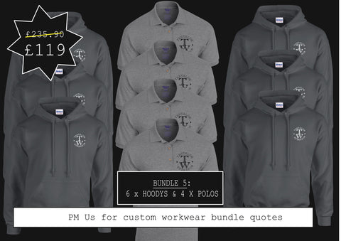Bundle 5:  4 x Polo shirts  (GD040) & 6 x hoodys (GD057) with printed logo