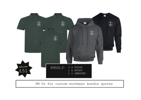Bundle 9:  3 x Polo shirts  (RX101) , 1 x sweater (GD056) & 1 x hoody (GD057) with printed logo